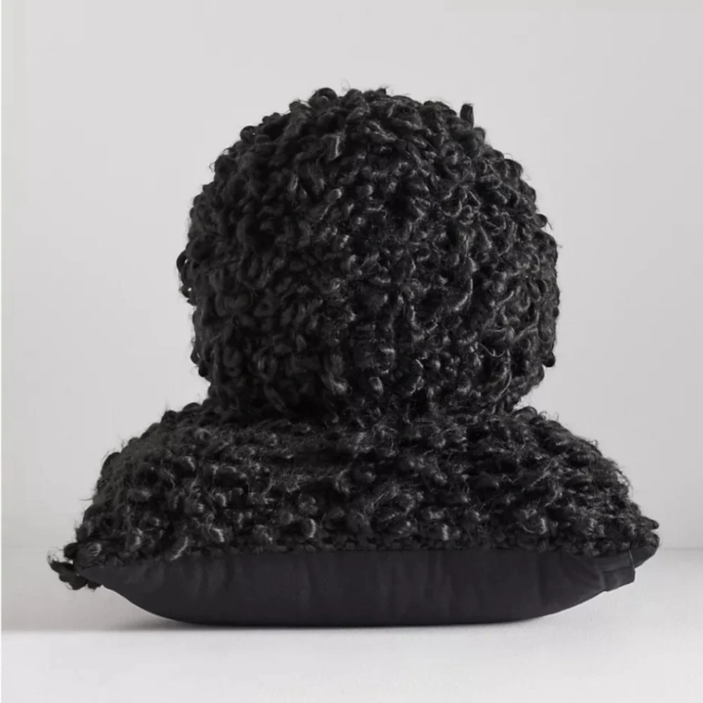 Anthropologie Lottie Pillow Sphere Large Round Black Chunky Knit Pillow 12”